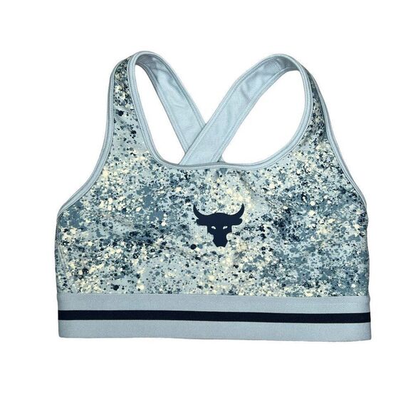 Under Armour Project Rock Sports Bra Womens Small Blue Athletic Running Gym Yoga - Picture 1 of 11